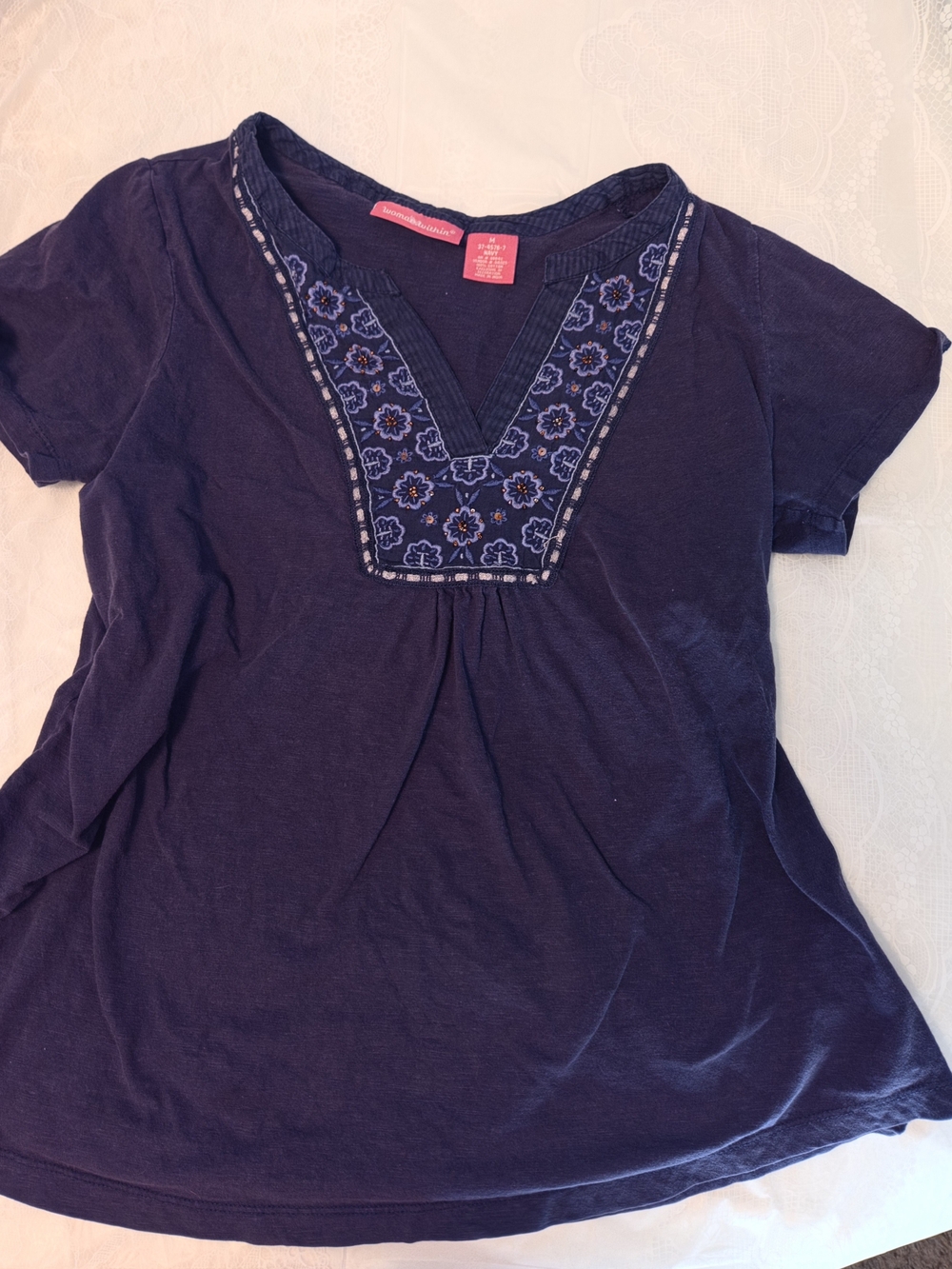 Woman Within Navy Embroidered V-Neck Tunic